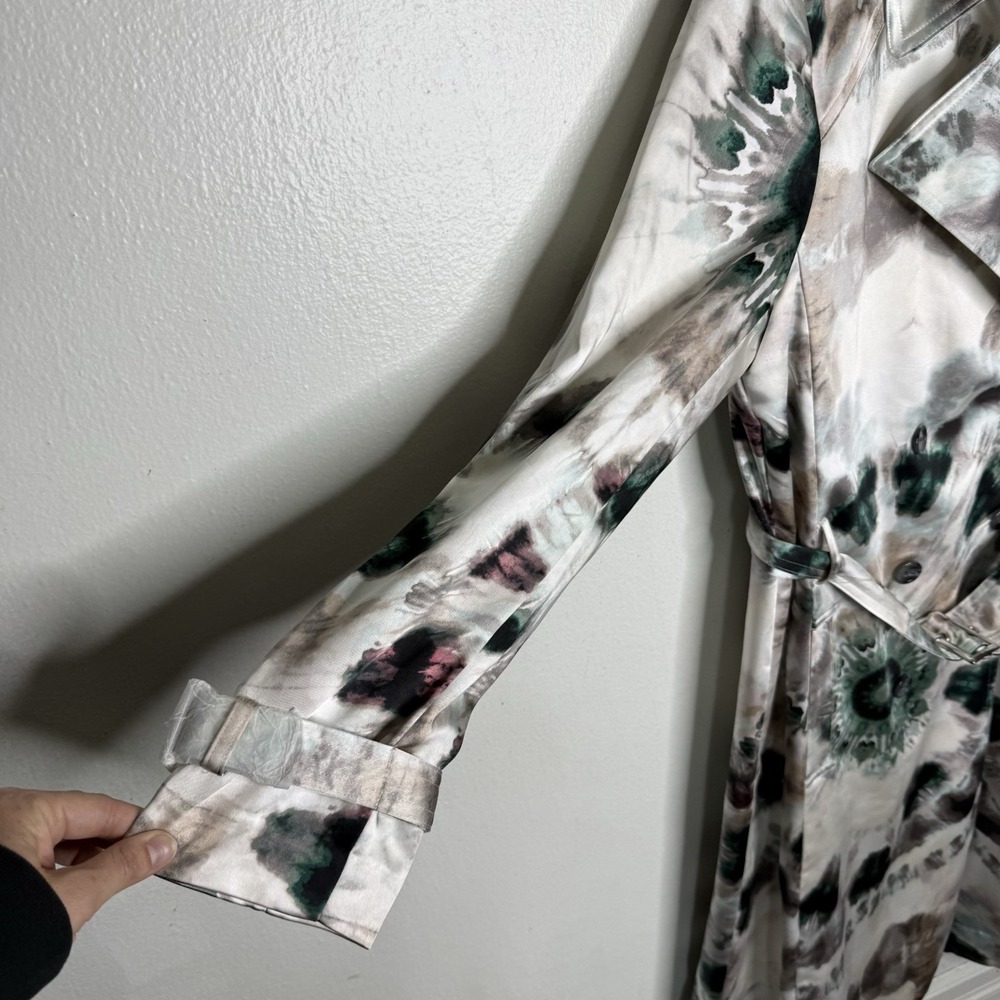 New INC International Concepts Tie Dye Satin Tench Coat Women's Large - Picture 3 of 10